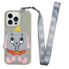 For iPhone 14 Pro Max Silicone Wallet Phone Case with Lanyard(Grey Elephants) - 1