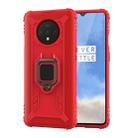 For OnePlus 7T Carbon Fiber Protective Case with 360 Degree Rotating Ring Holder(Red) - 1