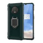 For OnePlus 7T Carbon Fiber Protective Case with 360 Degree Rotating Ring Holder(Green) - 1