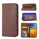 For Xiaomi Redmi Note 11S Global Cubic Grid Calf Texture Magnetic Closure Leather Phone Case(Brown) - 1