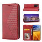 For Realme 9i Cubic Grid Calf Texture Magnetic Closure Leather Phone Case(Red) - 1