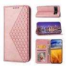 For Google Pixel 7 Pro Cubic Grid Calf Texture Magnetic Closure Leather Phone Case(Rose Gold) - 1