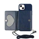 For iPhone 14 Crossbody Lanyard Wallet Card Bag Phone Case(Dark Blue) - 1