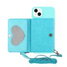 For iPhone 14 Crossbody Lanyard Wallet Card Bag Phone Case(Light Blue) - 1