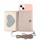 For iPhone 14 Plus Crossbody Lanyard Wallet Card Bag Phone Case(Pink) - 1