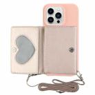 For iPhone 14 Pro Crossbody Lanyard Wallet Card Bag Phone Case(Pink) - 1