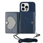 For iPhone 14 Pro Max Crossbody Lanyard Wallet Card Bag Phone Case(Dark Blue) - 1