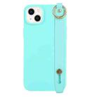 For iPhone 14 Plus Wrist Strap Holder TPU Phone Case(Light Blue) - 1