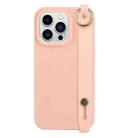 For iPhone 14 Pro Wrist Strap Holder TPU Phone Case(Light Pink) - 1