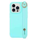 For iPhone 14 Pro Wrist Strap Holder TPU Phone Case(Light Blue) - 1