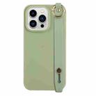 For iPhone 14 Pro Wrist Strap Holder TPU Phone Case(Bean Green) - 1