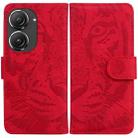 For Asus Zenfone 9 Tiger Embossing Pattern Flip Leather Phone Case(Red) - 1