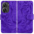 For Asus Zenfone 9 Tiger Embossing Pattern Flip Leather Phone Case(Purple) - 1