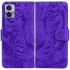 For Motorola Edge 30 Neo / Edge 30 Lite Tiger Embossing Pattern Flip Leather Phone Case(Purple) - 1