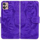 For Motorola Moto G32 Tiger Embossing Pattern Flip Leather Phone Case(Purple) - 1