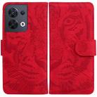 For OPPO Reno8 Tiger Embossing Pattern Flip Leather Phone Case(Red) - 1
