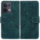 For OPPO Reno8 Tiger Embossing Pattern Flip Leather Phone Case(Green) - 1