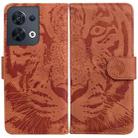 For OPPO Reno8 Tiger Embossing Pattern Flip Leather Phone Case(Brown) - 1