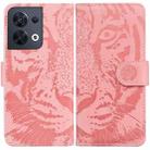 For OPPO Reno8 Tiger Embossing Pattern Flip Leather Phone Case(Pink) - 1