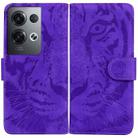 For OPPO Reno8 Pro Tiger Embossing Pattern Flip Leather Phone Case(Purple) - 1