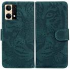 For OPPO Reno7 4G Tiger Embossing Pattern Flip Leather Phone Case(Green) - 1