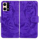 For OPPO Reno7 4G Tiger Embossing Pattern Flip Leather Phone Case(Purple) - 1