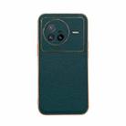 For vivo X80 5G Genuine Leather Luolai Series Nano Plating Phone Case(Dark Green) - 1