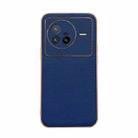 For vivo X80 5G Genuine Leather Luolai Series Nano Plating Phone Case(Dark Blue) - 1