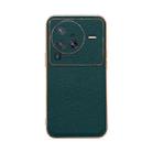 For vivo X80 Pro 5G Genuine Leather Luolai Series Nano Plating Phone Case(Dark Green) - 1