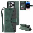 For iPhone 14 Pro Max Nail Skin Feel Stitching Calf Texture Leather Phone Case(Green) - 1