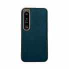 For Sony Xperia 1 IV Genuine Leather Xiaoya Series Nano Plating Phone Case(Dark Green) - 1