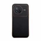 For vivo X80 5G Genuine Leather Xiaoya Series Nano Plating Phone Case(Black) - 1