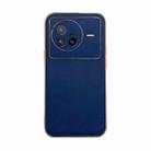 For vivo X80 5G Genuine Leather Xiaoya Series Nano Plating Phone Case(Blue) - 1