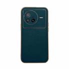 For vivo X80 5G Genuine Leather Xiaoya Series Nano Plating Phone Case(Dark Green) - 1