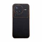 For vivo X80 Pro 5G Genuine Leather Xiaoya Series Nano Plating Phone Case(Black) - 1