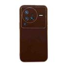 For vivo X80 Pro 5G Genuine Leather Xiaoya Series Nano Plating Phone Case(Coffee) - 1