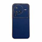 For vivo X80 Pro 5G Genuine Leather Xiaoya Series Nano Plating Phone Case(Blue) - 1