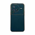 For vivo X80 Pro 5G Genuine Leather Xiaoya Series Nano Plating Phone Case(Dark Green) - 1