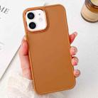 For iPhone 12 Electroplated Grooved Skin Fee Phone Case(Brown) - 1