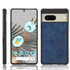 For Google Pixel 7 5G Shockproof Sewing Cow Skin Texture PC + PU + TPU Case(Blue) - 1