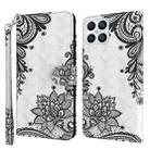 For Honor X8 4G 3D Painting Pattern TPU + PU Phone Case(Diagonal Black Flower) - 1