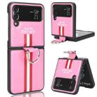 For Samsung Galaxy Z Flip4 5G Plain Leather Ring Phone Case(Pink) - 1