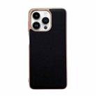 For iPhone 14 Pro Waves Series Nano Electroplating Genuine Leather Phone Case(Black) - 1