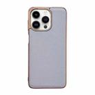 For iPhone 14 Pro Waves Series Nano Electroplating Genuine Leather Phone Case(Grey) - 1