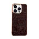 For iPhone 14 Pro Crocodile Texture Genuine Leather Nano Electroplating Phone Case(Coffee) - 1