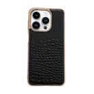 For iPhone 14 Pro Max Crocodile Texture Genuine Leather Nano Electroplating Phone Case(Black) - 1