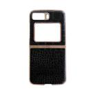 For Motorola Moto Razr 2022 Crocodile Texture Genuine Leather Nano Electroplating Phone Case(Black) - 1