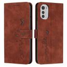 For Motorola Moto E32/E32s Skin Feel Heart Pattern Leather Phone Case(Brown) - 1