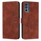 For Motorola Moto G62 5G Skin Feel Heart Pattern Leather Phone Case(Brown) - 1