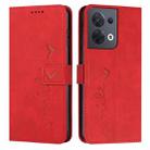 For OPPO Reno8 Skin Feel Heart Pattern Leather Phone Case(Red) - 1